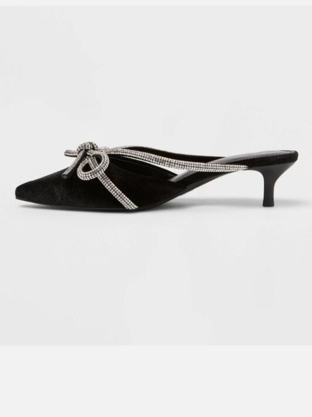 NWT. a new day Black Rhinestone Bow Kitten-Heel Mules size 6